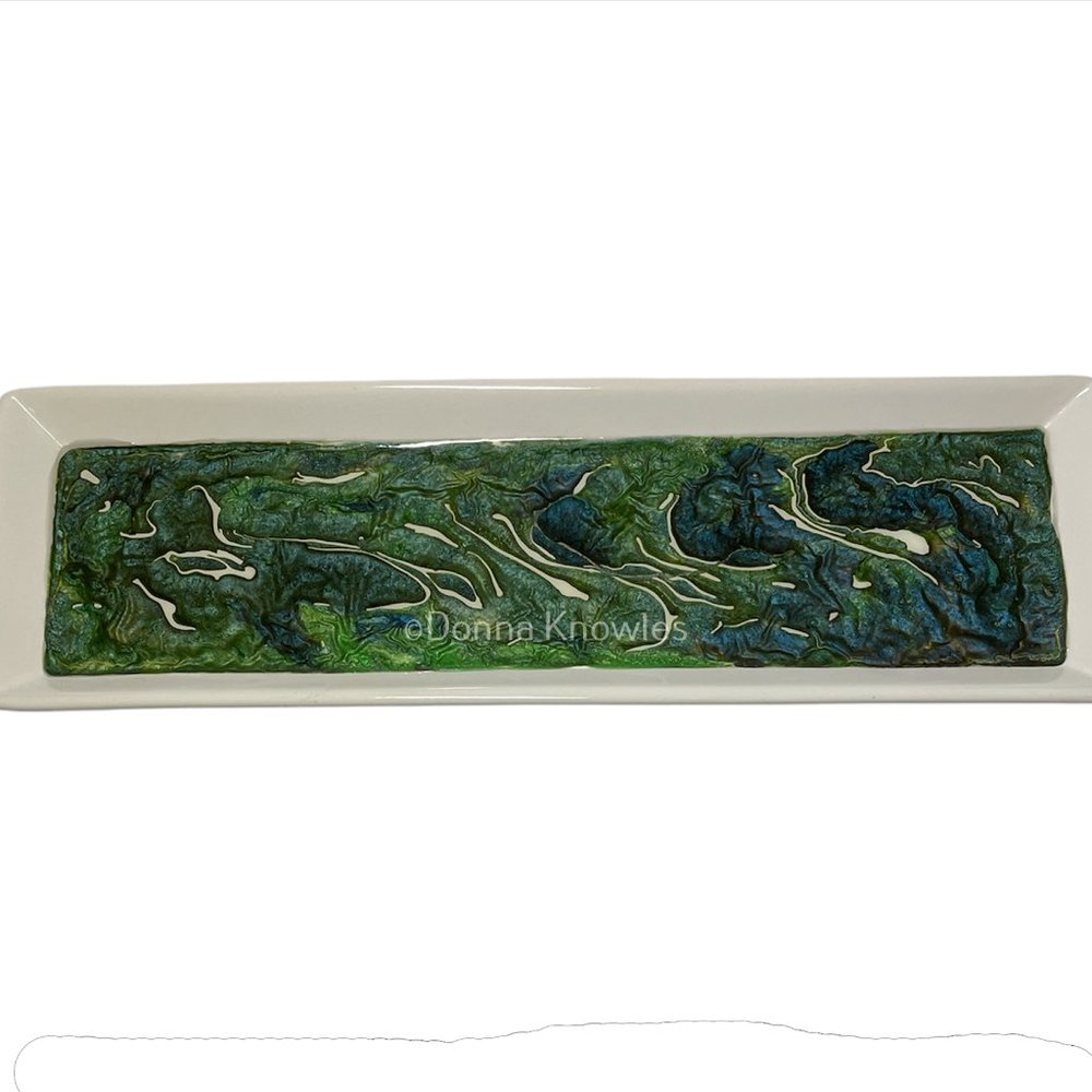 NWOT Fluid Art Ceramic Tray with Metal Stand - Picture 6 of 11